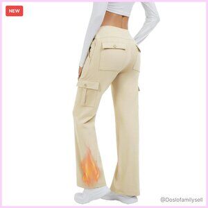 Fleece Lined Cargo Pants Winter Warm Water Resistant Flare Leggings Hiking
